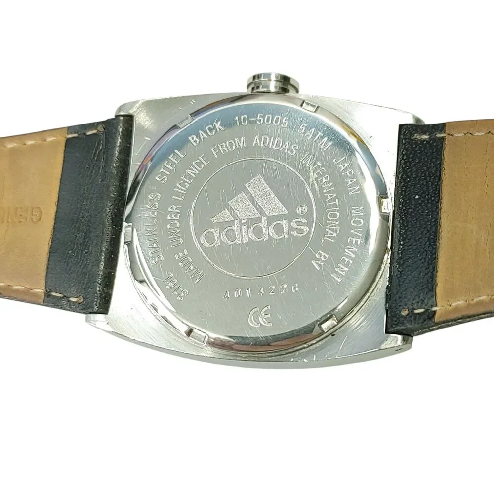 Adidas 10-5005 VS Multifunction Watch Silver White Dial Black Leather Band